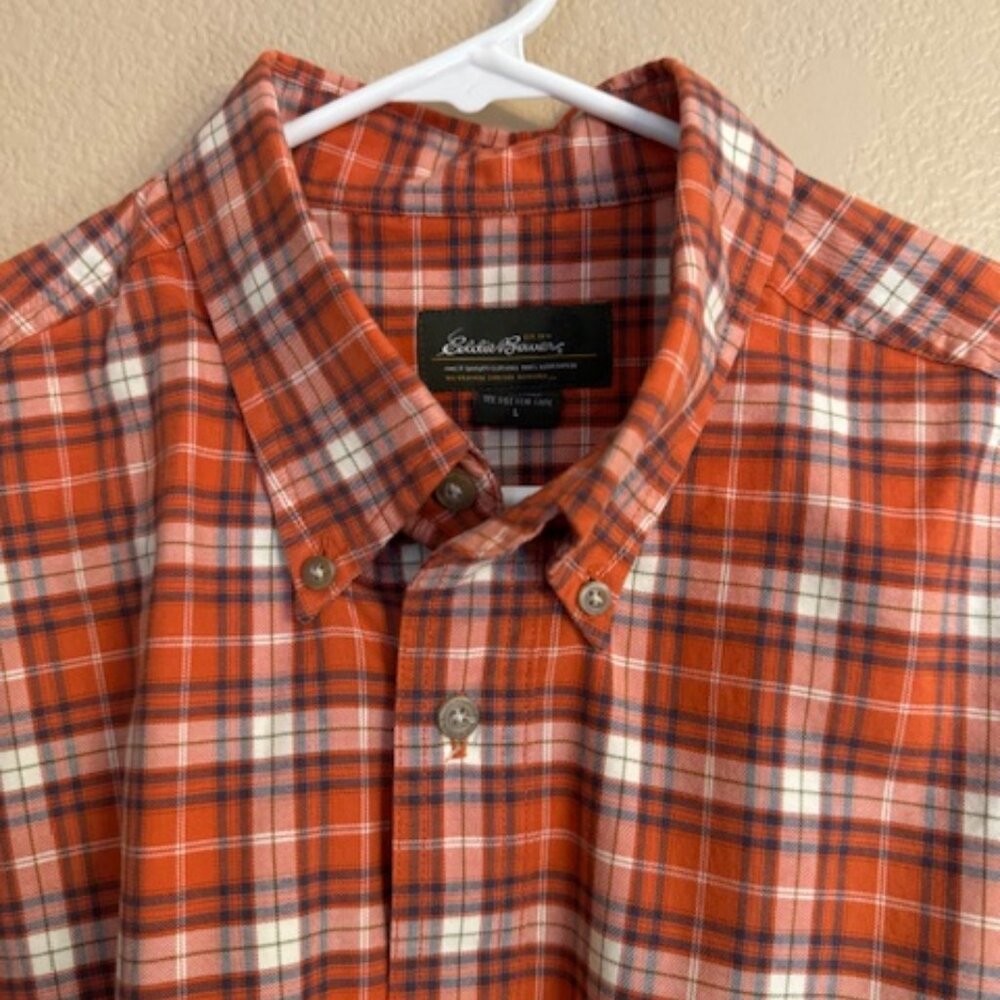 Eddie Bauer Mens Burnt Orange Plaid Shirt EUC size L 1078